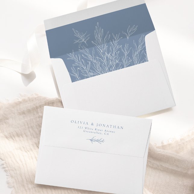 Modern Dusty Blue Minimal Leaves Envelope (Creator Uploaded)