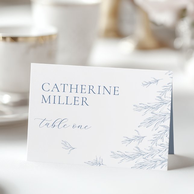 Modern Dusty Blue Minimal Leaves Place Card (Creator Uploaded)