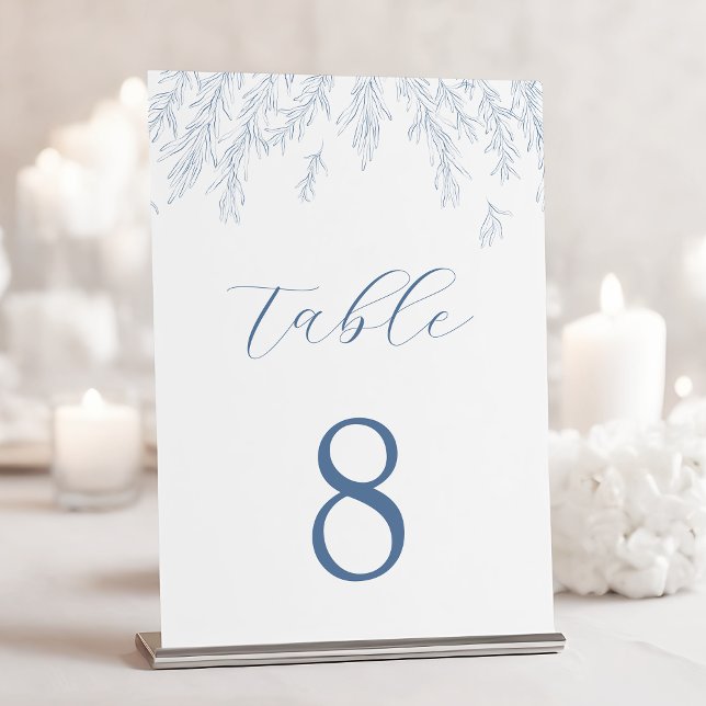 Modern Dusty Blue Minimal Leaves Wedding Table Number (Creator Uploaded)