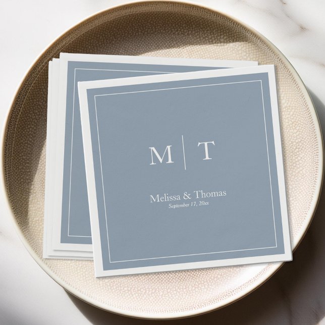 Modern Dusty Blue Minimalist Monogram Wedding Napkin (Creator Uploaded)