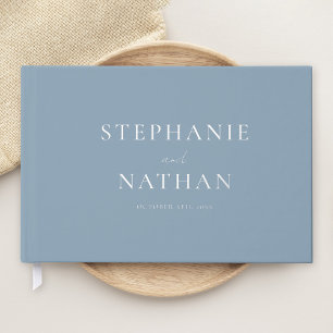 Modern Dusty Blue Minimalist Silver Foil Wedding Guest Book