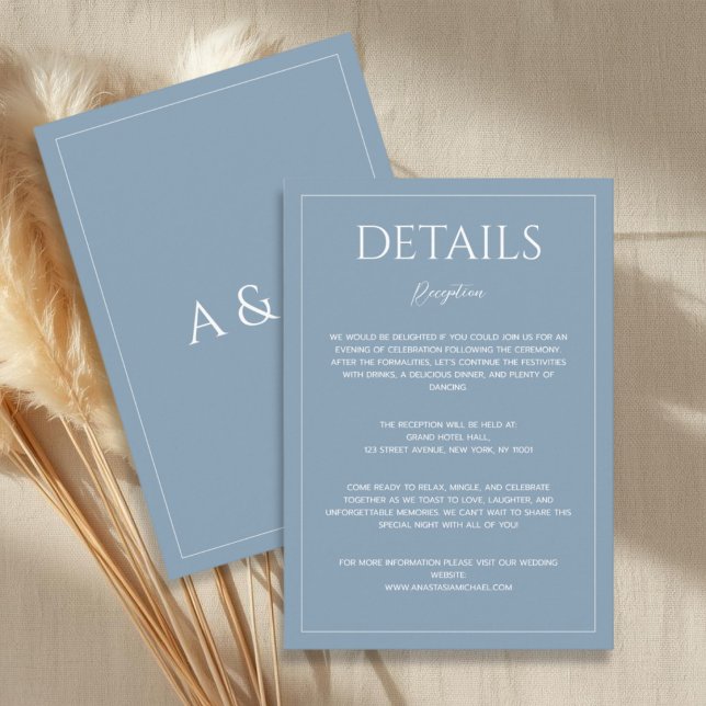 Modern dusty blue minimalist wedding details enclosure card (Creator Uploaded)