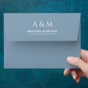 Modern dusty blue minimalist wedding envelope