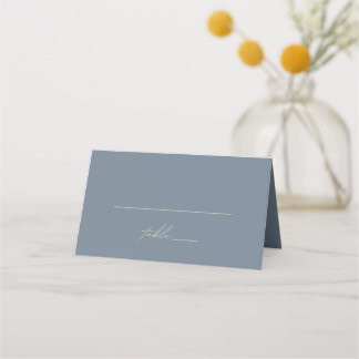 Modern Dusty Blue Monogram Minimalist Wedding Place Card