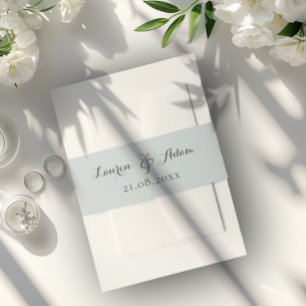 Modern Dusty Blue Monogram Names Wedding Invitation Belly Band