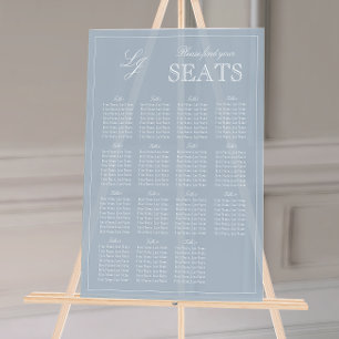 Modern Dusty Blue Monogram Script Wedding Seat Acrylic Sign