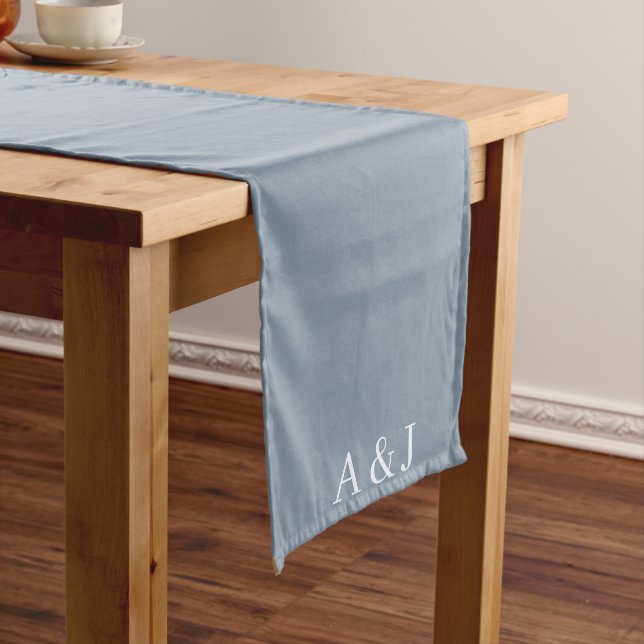 Modern Dusty Blue Monogram Wedding  Medium Table Runner (In Situ)