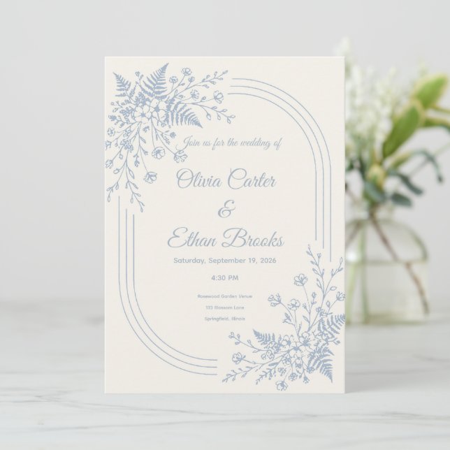 Modern Dusty Blue Neutral Wedding Invitation (Standing Front)