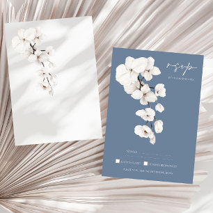Modern Dusty Blue Orchids Floral Wedding RSVP Card