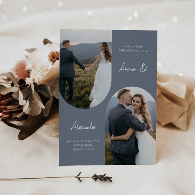 Modern Dusty Blue Photo Arch Wedding Save The Date (Creator Uploaded)