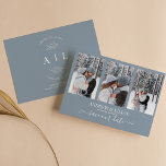 Modern Dusty Blue Photo Collage Monogram Wedding Save The Date<br><div class="desc">Modern Dusty Blue Photo Collage Monogram Wedding Save the Date. Features 3 photo at the front and simple monogram at the back. Easily personalise by replacing each info. Please upload vertical/portrait photos. Make sure to check the preview before adding to cart. (Sample Photos by Mikhail Nilov)</div>