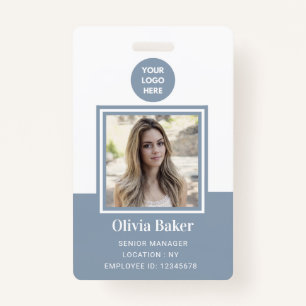 Modern Dusty Blue Photo ID Business Logo Employee  ID Badge