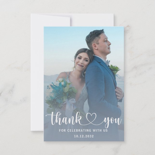 Modern Dusty Blue & Photo Thank you Wedding (Front)