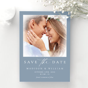 Modern Dusty Blue Photo Wedding Save The Date