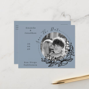Modern Dusty Blue Photo Wedding Save the Date  Postcard