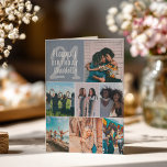 Modern dusty blue  photos collage grid 21 birthday card<br><div class="desc">Cool modern dusty blue photos collage grid 21 birthday ,  add 8 of your friends favourite photo with a modern and cool elegant script font typography. Add your message inside.</div>