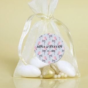 Modern Dusty Blue Pink Floral wedding  Classic Round Sticker