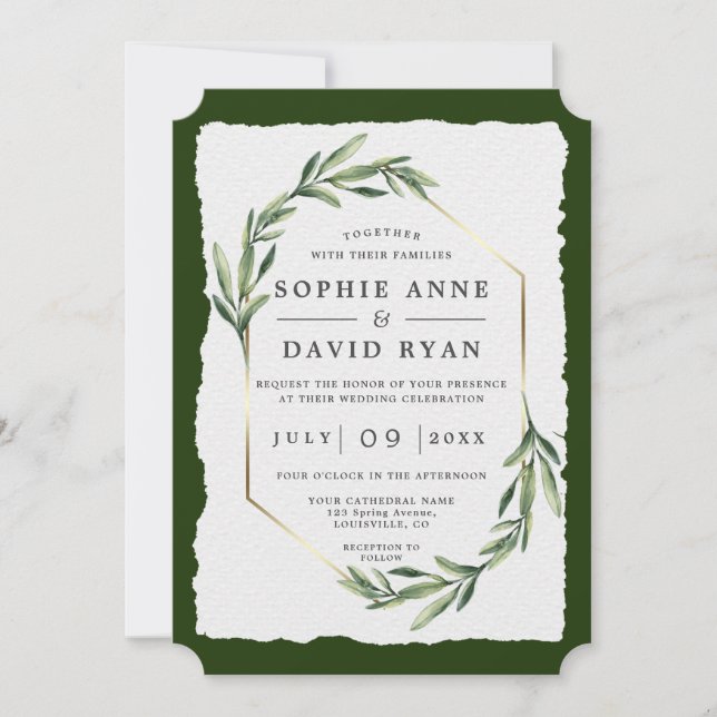 Modern Dusty Blue Pink Flowers Gold Wedding  Invit Invitation (Front)