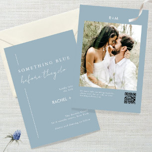 Modern Dusty Blue Qr Code Photo Wedding Invitation