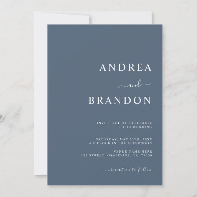Modern Dusty Blue QR Code RSVP All in One Wedding Invitation (Front)