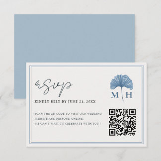 Modern Dusty Blue QR Code Wedding RSVP Card