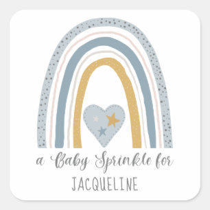 Modern Dusty Blue Rainbow Baby Boy Sprinkle Shower Square Sticker