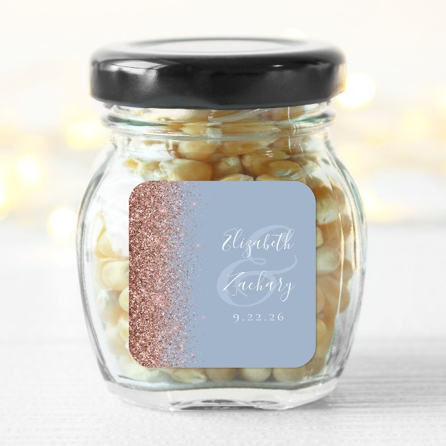Modern Dusty Blue Rose Gold Glitter Wedding Square Sticker (Creator Uploaded)