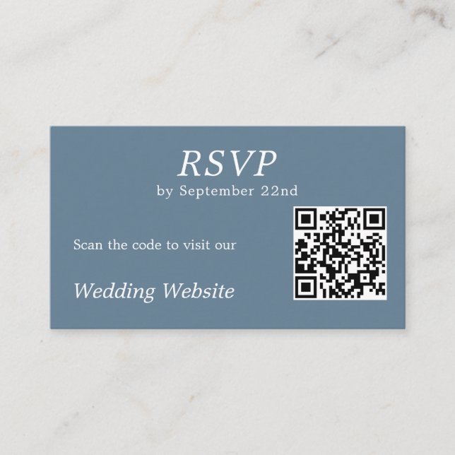 Modern Dusty Blue RSVP QR Code Wedding Website Enclosure Card (Front)
