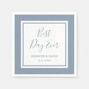 Modern Dusty Blue Script Best Day Ever Wedding Napkin