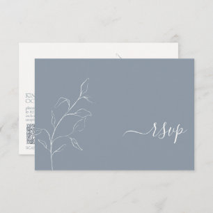 Modern Dusty Blue Script Botanical QR Code RSVP