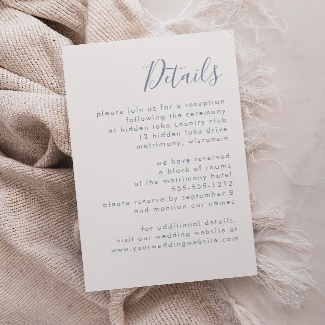 Modern Dusty Blue Script Wedding Details Enclosure Card (Creator Uploaded)