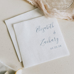Modern Dusty Blue Script Wedding Napkin