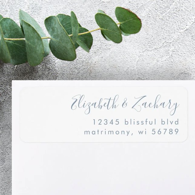 Modern Dusty Blue Script Wedding Return Address Label (Creator Uploaded)
