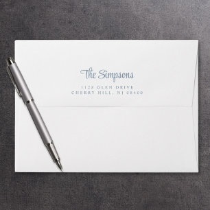 Modern Dusty Blue Script White Return Address Envelope