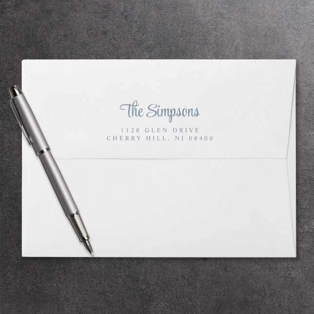 Modern Dusty Blue Script White Return Address Envelope (Creator Uploaded)