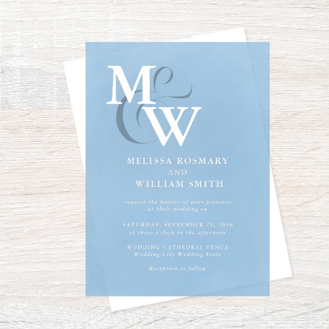 Modern Dusty Blue Sea Glass Monogram Wedding Acrylic Invitations (Creator Uploaded)