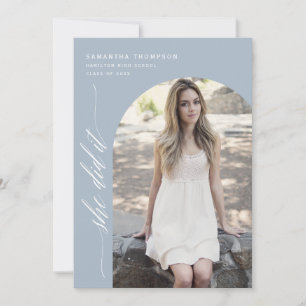 Modern Dusty Blue She Did It Graduation Arch Photo Invitation