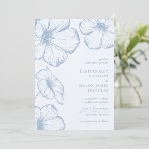 Modern Dusty Blue Simple Floral Elegant Wedding Invitation