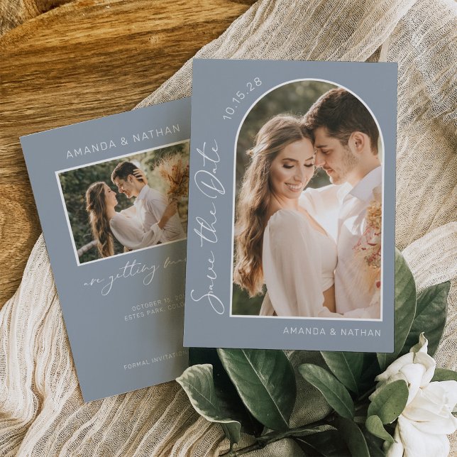 Modern Dusty Blue Simple Photo Save The Date (Creator Uploaded)