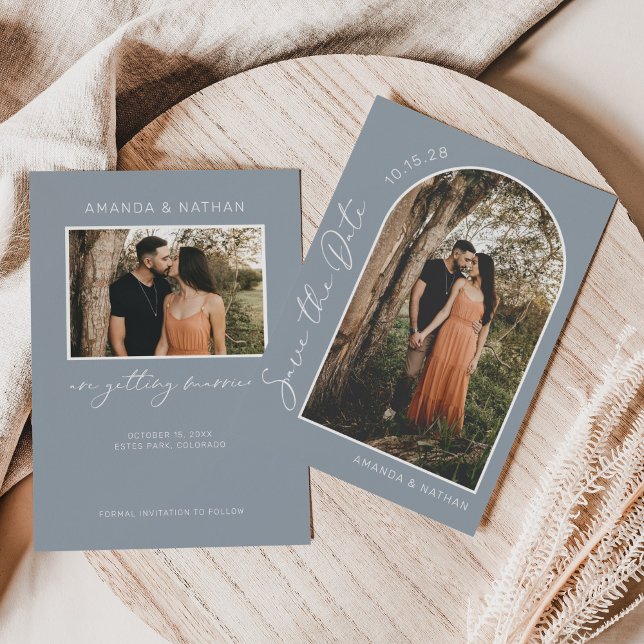 Modern Dusty Blue Simple Photo Save The Date (Creator Uploaded)