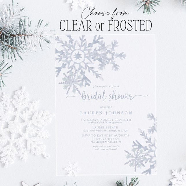 Modern Dusty Blue Snowflake Winter Bridal Shower Acrylic Invitations (Creator Uploaded)