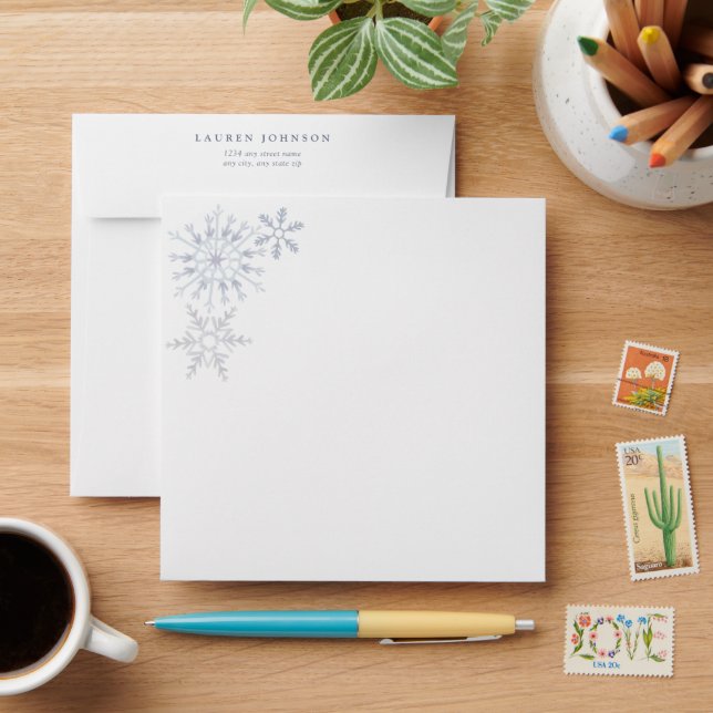 Modern Dusty Blue Snowflake Winter Bridal Shower Envelope (Desk)