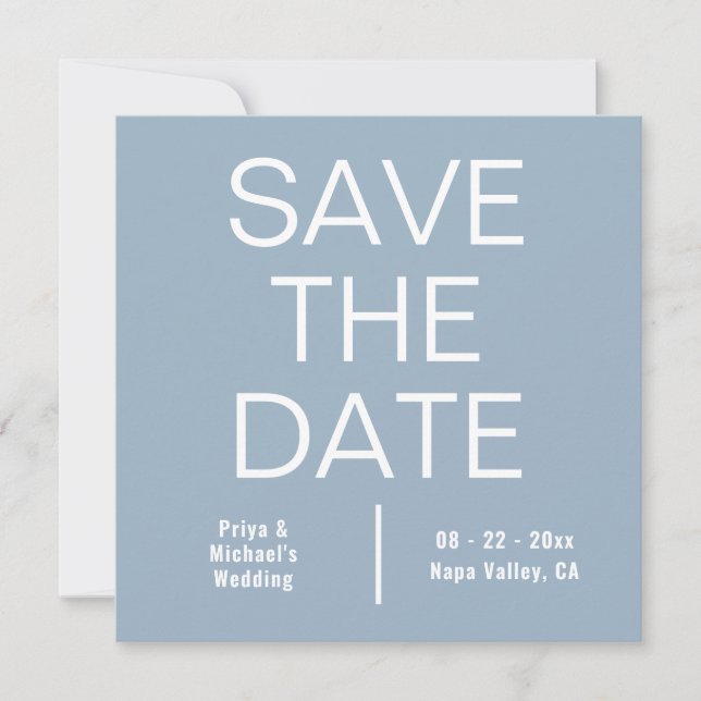 Modern Dusty Blue Square Minimalist Save The Date (Front)