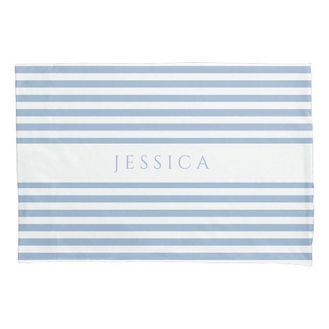 Modern Dusty Blue Striped Pillowcase (Front)