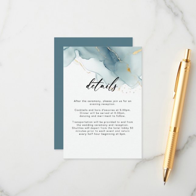 Modern Dusty Blue Summer Beach Wedding Details Enclosure Card (Front/Back In Situ)