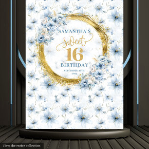 Modern Dusty Blue Sweet 16 Gold Glitter Tapestry 