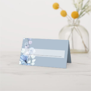 Modern Dusty Blue Transparent Floral Wedding Place Card