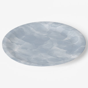 Modern Dusty Blue Watercolor Brush Strokes Paper Plate