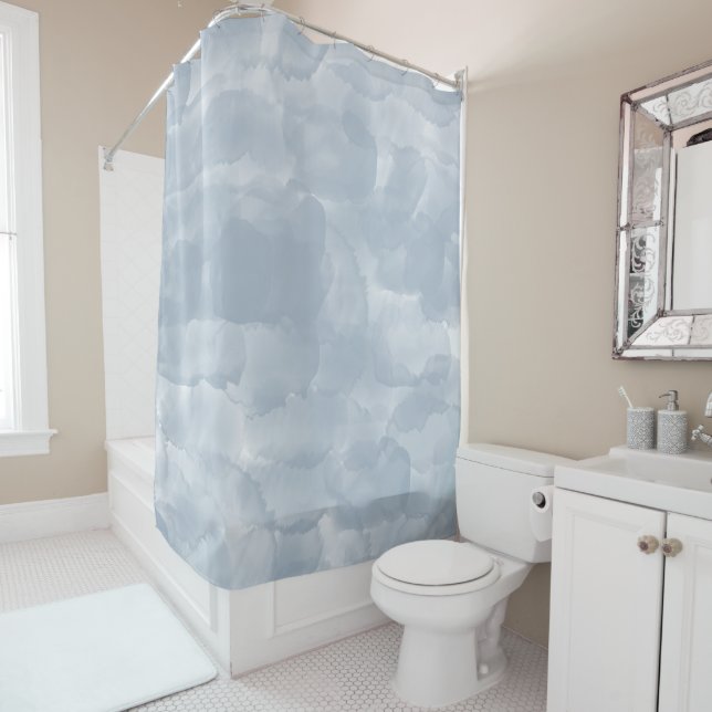 Modern Dusty Blue Watercolor Brush Strokes Shower Curtain (In Situ)