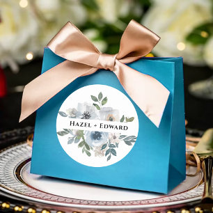 Modern Dusty Blue Watercolor Floral Wedding  Classic Round Sticker
